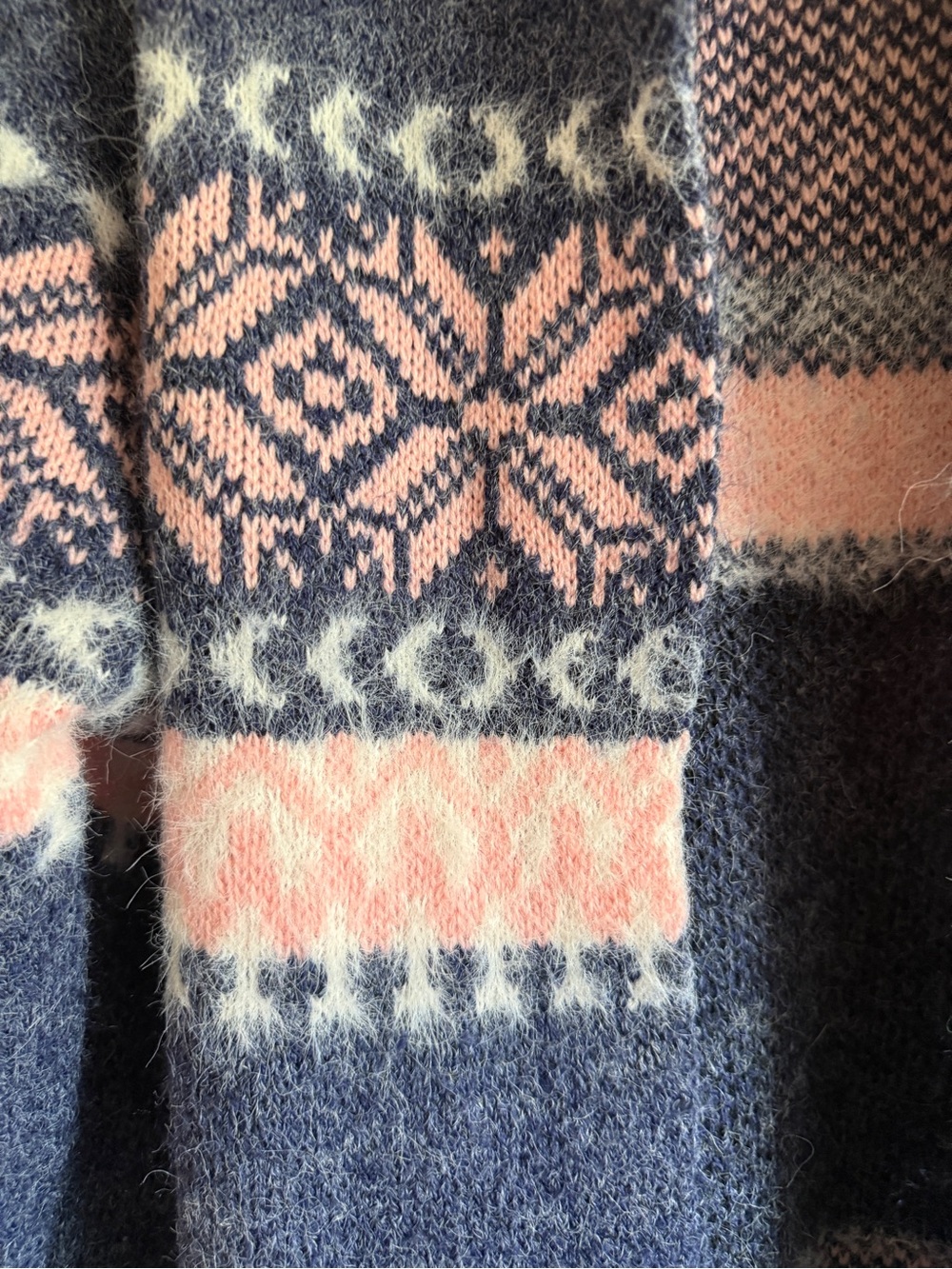 Papa Vancouver Nordic Fair Isle Hooded Long Cardigan Blue Pink S/M - Picture 4 of 7